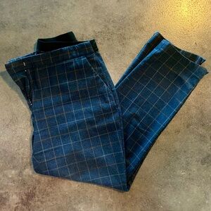Women’s Navy Plaid Elastic Trouser